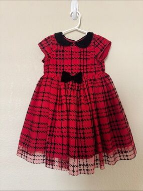 Laura Ashley Red and Black Plaid Formal Dress with Velvet Bow